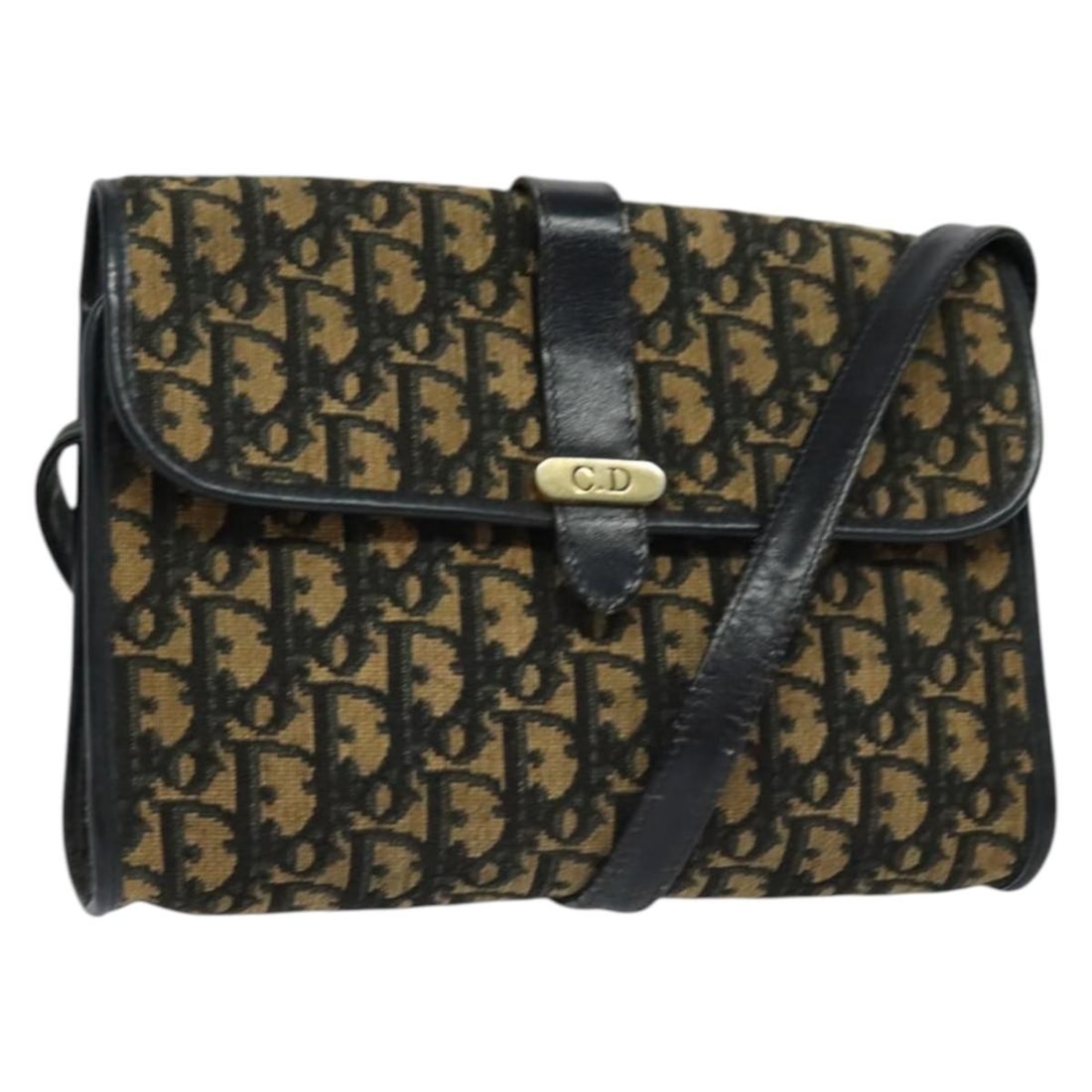 Christian Dior Navy Gold Trotter Canvas Shoulder Bag Auth 134643: Christian Dior Navy Gold Trotter Canvas Shoulder Bag Auth 134643 Introducing the Christian Dior Trotter Canvas Shoulder Bag, a chic accessory that combines elegance with practicality. This stylish sho