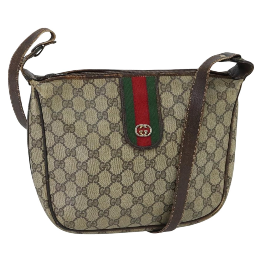 GUCCI GG Supreme Web Sherry Line Shoulder Bag Beige Gold Red (1 of 18)