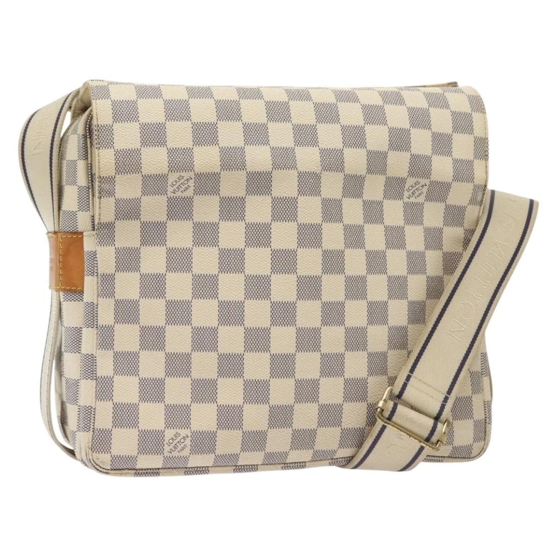 LOUIS VUITTON Damier Azur Naviglio Shoulder Bag N51189 Authentic: LOUIS VUITTON Damier Azur Naviglio Shoulder Bag N51189 Authentic This authentic Louis Vuitton Damier Azur Naviglio Shoulder Bag, model N51189, showcases the brand's signature Damier Azur canvas in a s