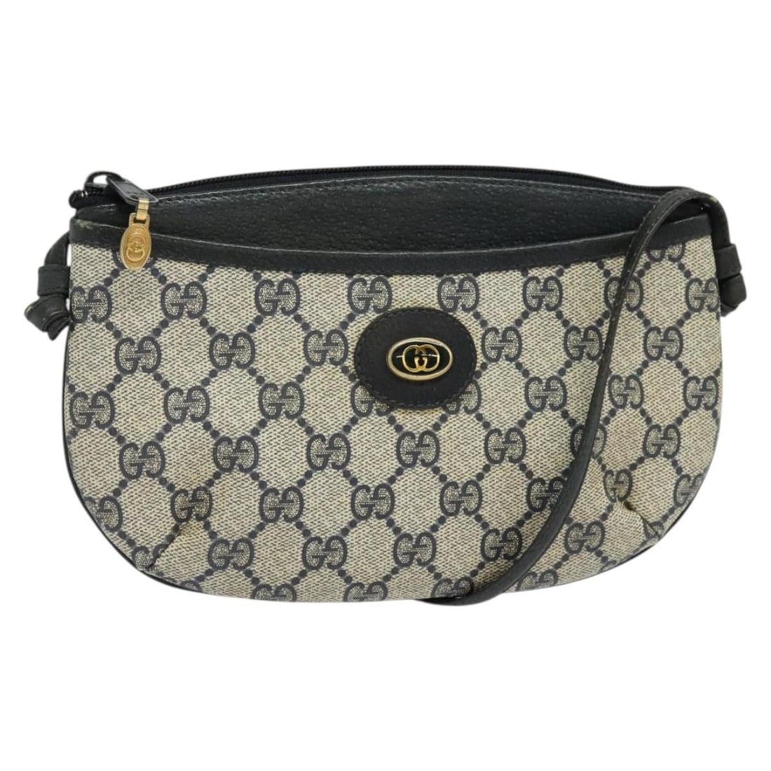 GUCCI GG Supreme Navy Gold PVC Shoulder Bag Italy 904 02 020: GUCCI GG Supreme Navy Gold PVC Shoulder Bag Italy 904 02 020 This authentic GUCCI GG Supreme Shoulder Bag showcases a stylish combination of navy and gold colors, crafted from durable PVC leather. Wit