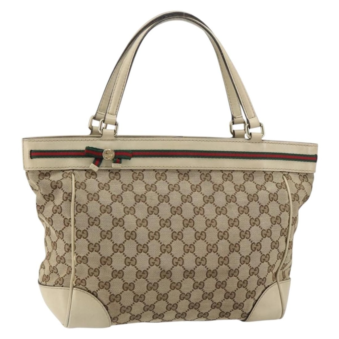 Gucci Mayfair Tote GG Canvas Beige Red Web Stripe 257061 Italy (1 of 18)