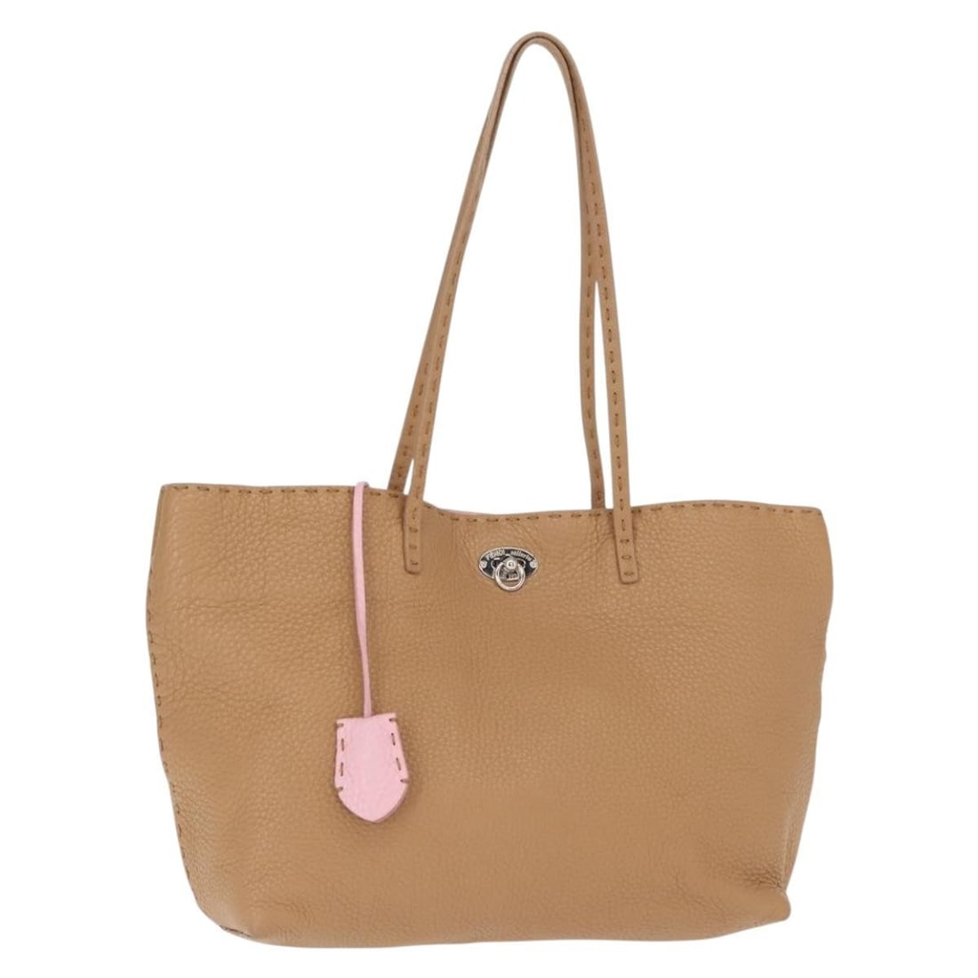 FENDI Celeria Tote Bag Leather Beige Silver Made in Italy: FENDI Celeria Tote Bag Leather Beige Silver Made in Italy Elevate your accessory collection with the Fendi Celeria Tote Bag, a sophisticated piece crafted from premium leather in a stylish beige and s