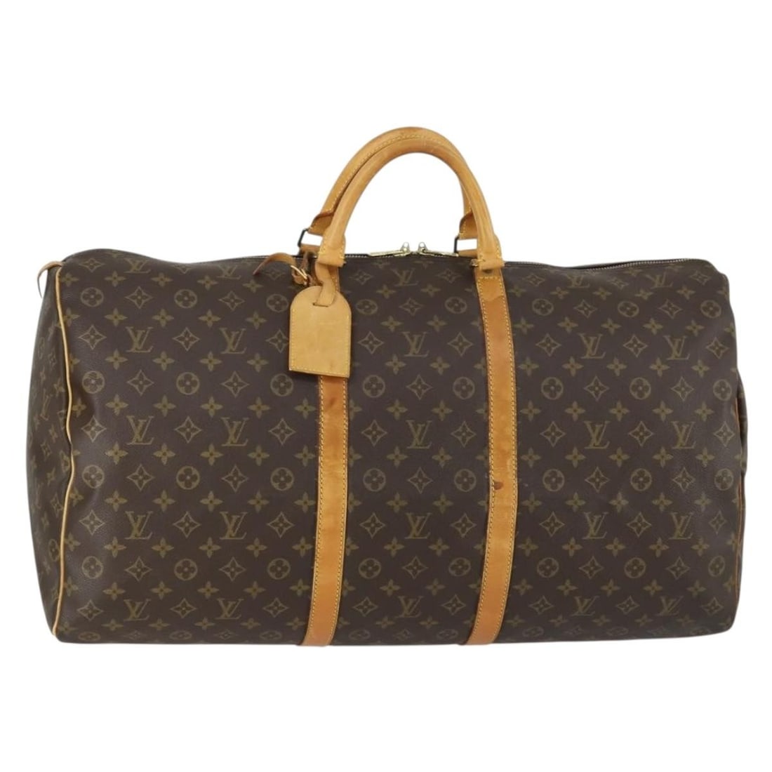 Monogram Canvas Keepall 60 Boston Bag M41422 with Name Tag: Monogram Canvas Keepall 60 Boston Bag M41422 with Name Tag This Louis Vuitton Monogram Keepall 60 Boston Bag (model M41422) is crafted from signature monogram canvas and made in France. The bag featur