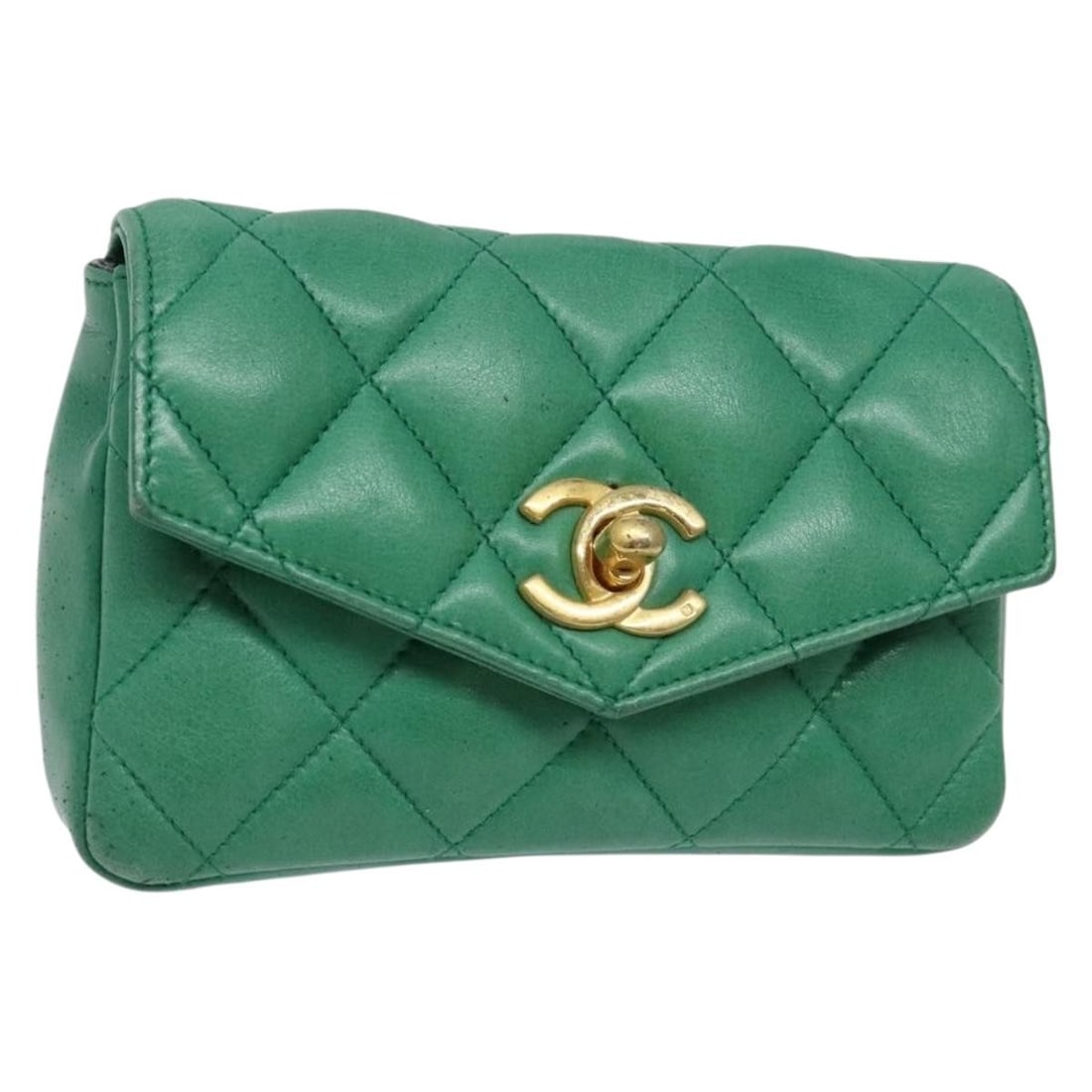 CHANEL Green Gold Lamb Skin Pouch Authentic 140360 (1 of 17)