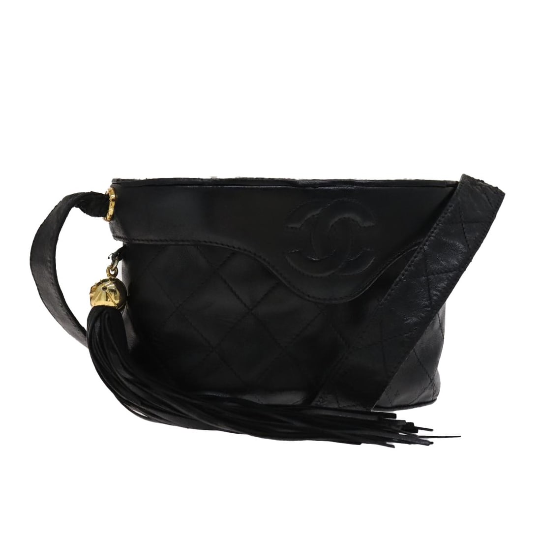 CHANEL Gold Black Matelasse Lambskin Shoulder Bag with Auth Card: CHANEL Gold Black Matelasse Lambskin Shoulder Bag with Auth Card This CHANEL Matelasse Shoulder Bag is a luxurious blend of style and functionality, crafted in Italy from high-quality lambskin leather