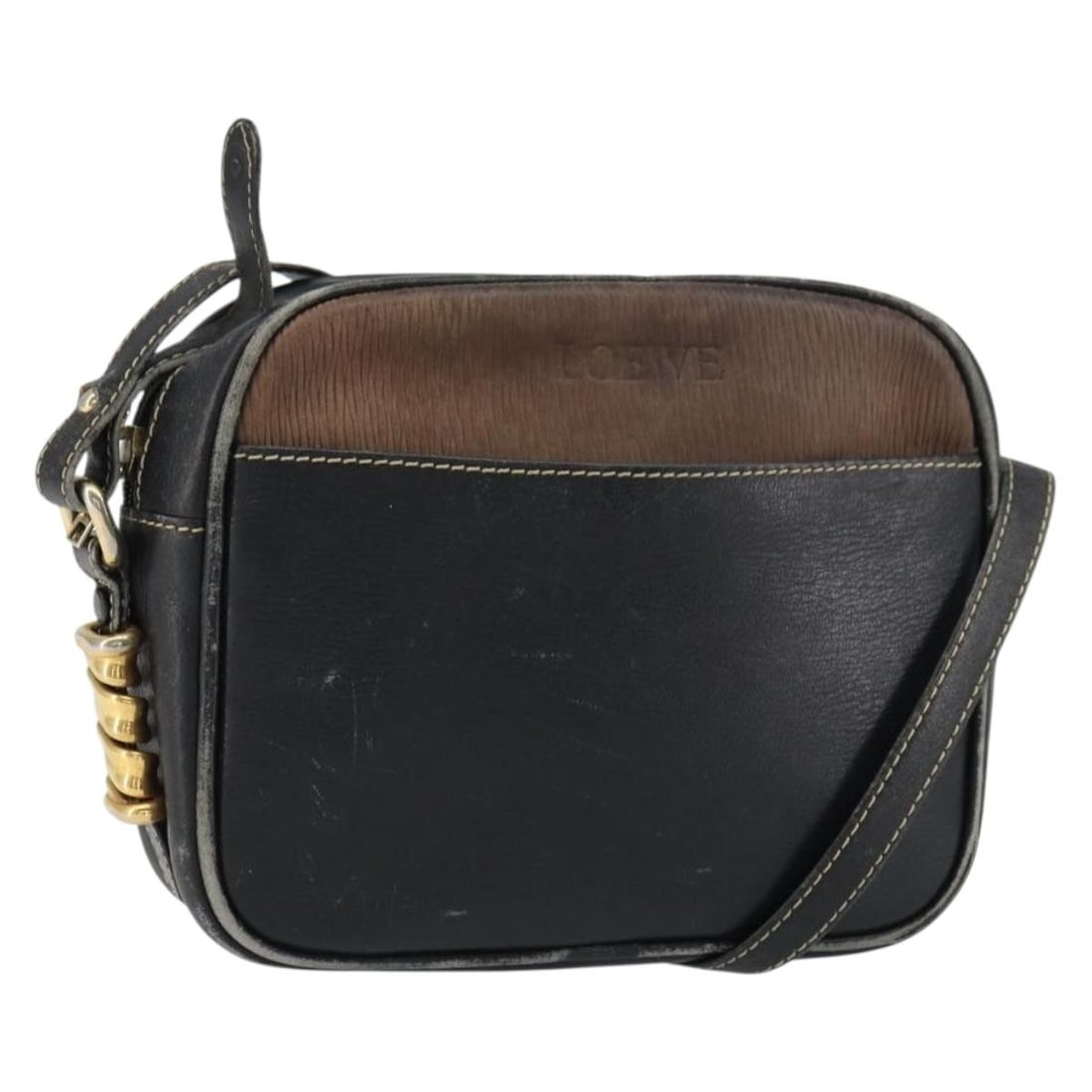 Loewe Black Leather Shoulder Bag with Gold Accents Spain (1 of 18)