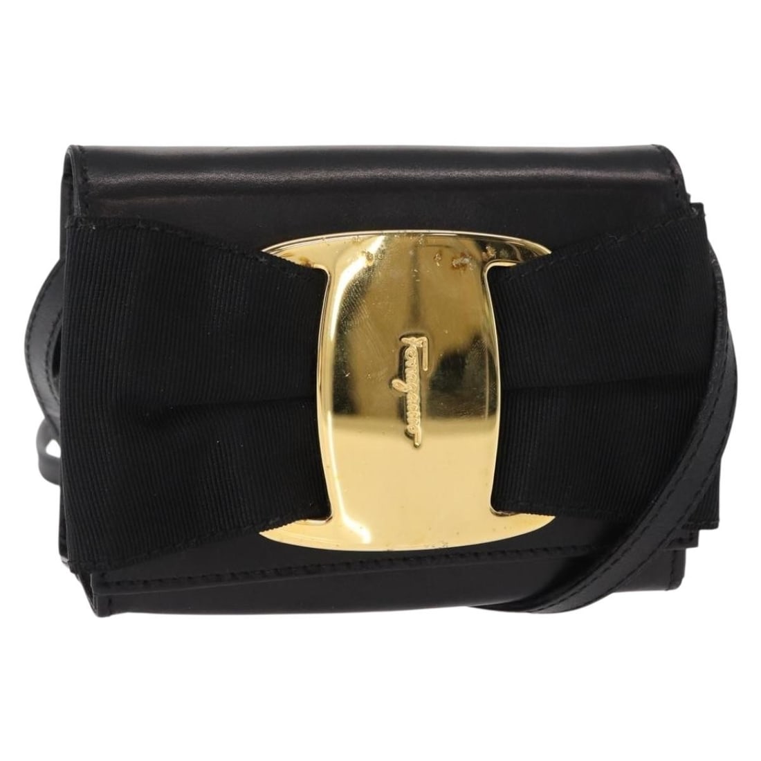 Salvatore Ferragamo Vala Shoulder Bag Leather Black Gold Italy Auth (1 of 18)