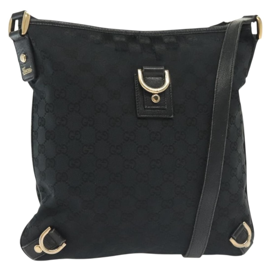 GUCCI GG Canvas Abbey Shoulder Bag Black Gold 131326 Italy Auth (1 of 18)
