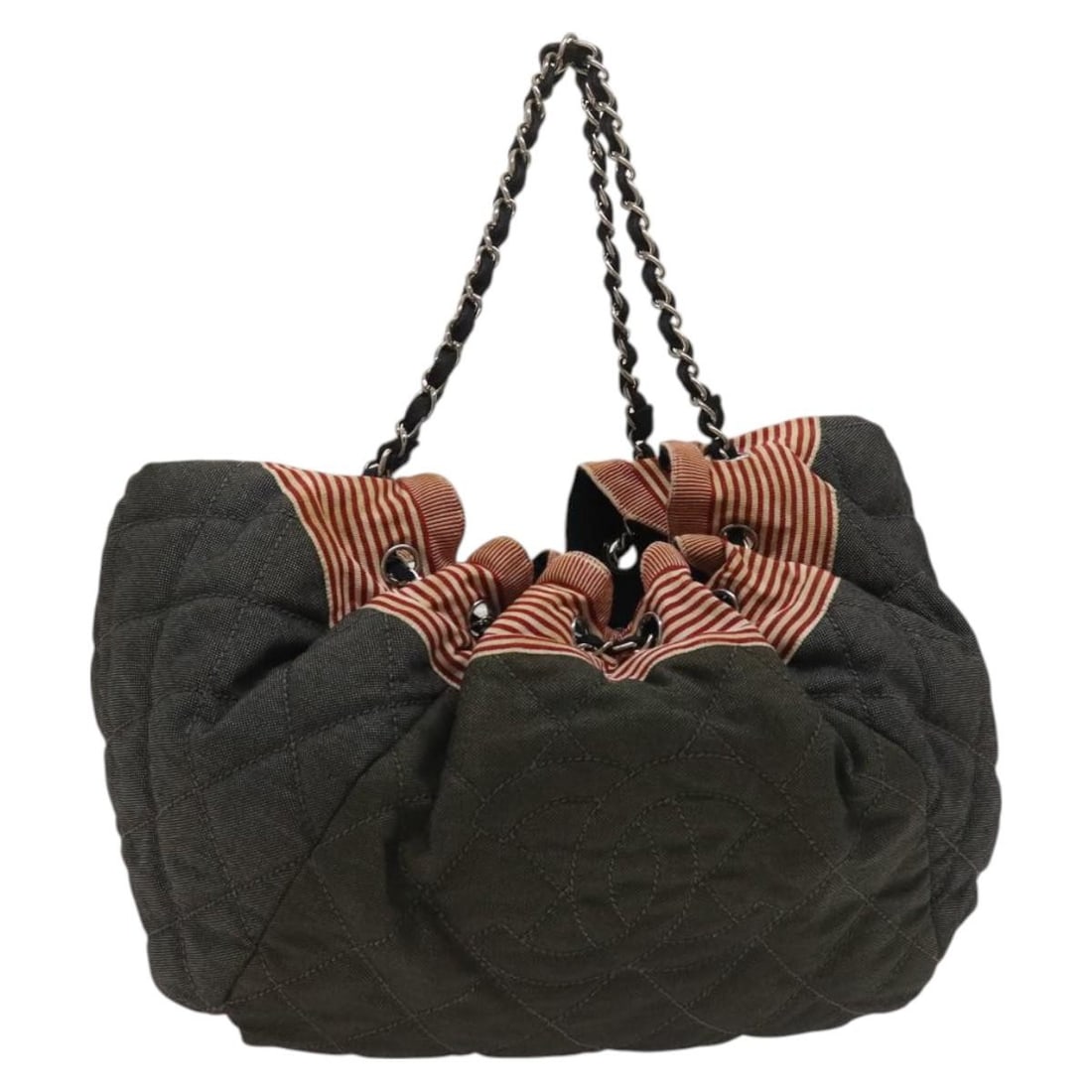 CHANEL Coco Cabas GM Gray Silver Canvas Tote Bag Auth 126427 (1 of 18)