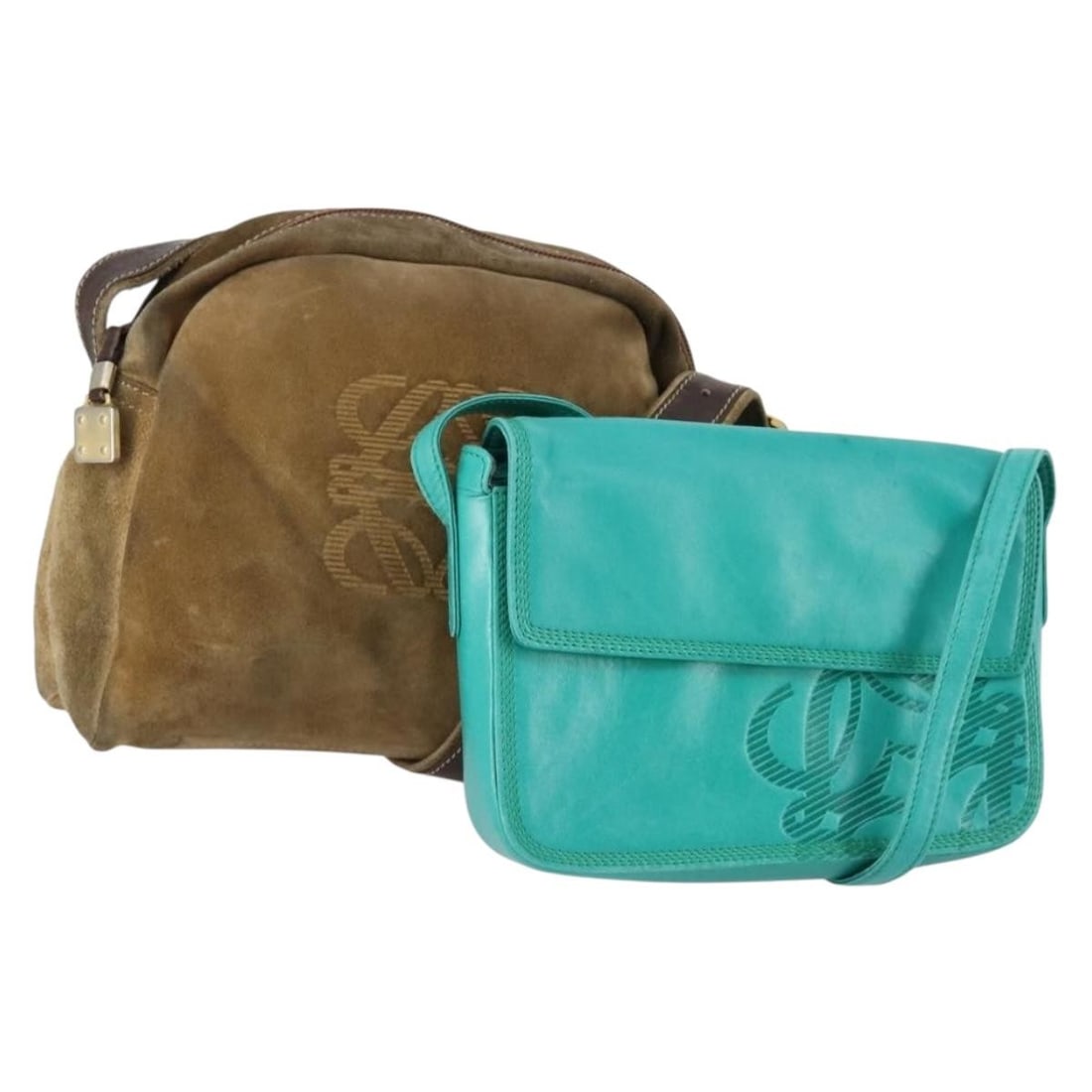 LOEWE Turquoise Blue Brown Suede Leather Shoulder Bag Set of 2 Auth (1 of 17)