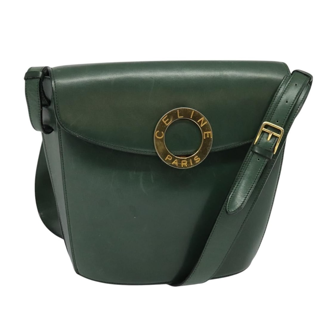 CELINE Green Gold Leather Shoulder Bag Auth 123217 Made in Italy: CELINE Green Gold Leather Shoulder Bag Auth 123217 Made in Italy This authentic CELINE Shoulder Bag is crafted from high-quality leather in a striking green and gold color combination. Measuring appro