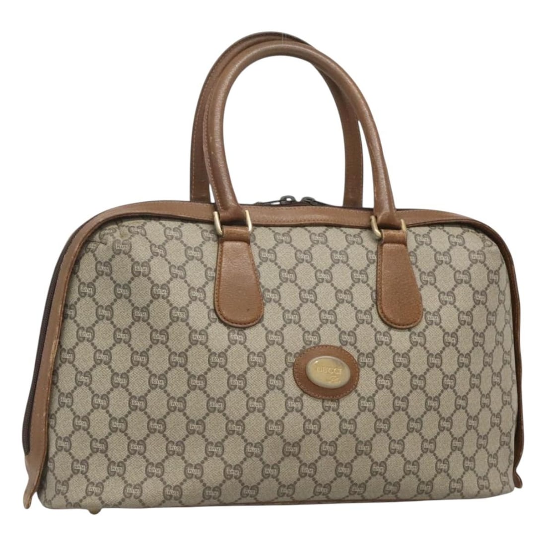 GUCCI GG Plus Supreme Beige Gold PVC Boston Bag Auth BA2149 (1 of 18)