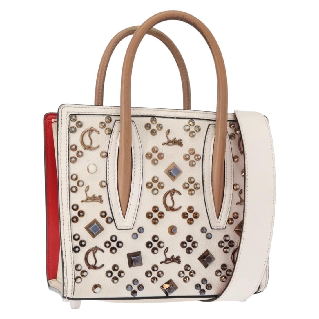 Christian Louboutin Paloma S Mini Leather Hand Bag White Silver Authentic (1 of 18)