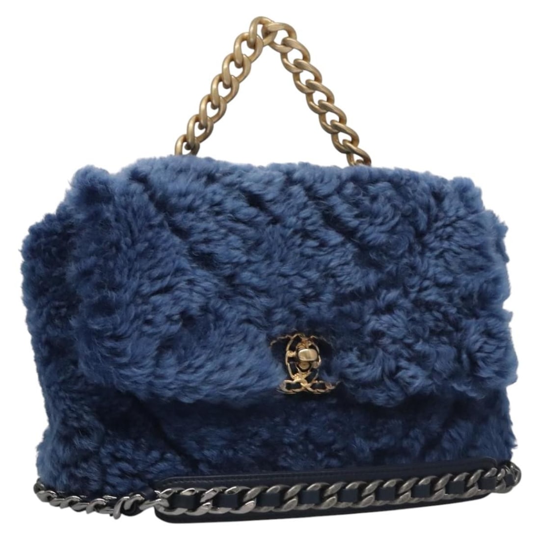 CHANEL AS1160 Blue Leather Chain Shoulder Bag Italy Auth (1 of 18)