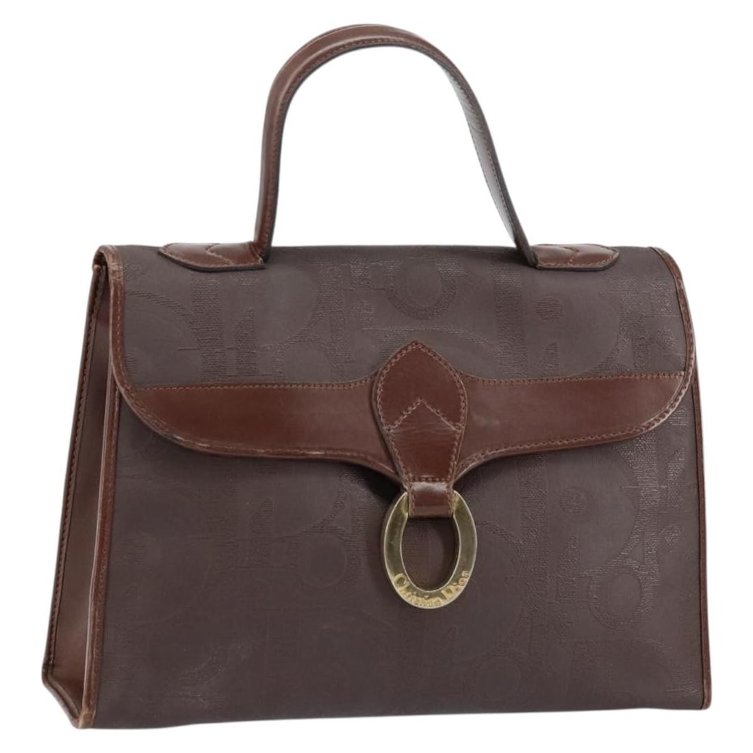 Christian Dior Trotter Canvas Hand Bag Brown Gold PVC Auth BA8206 (1 of 18)