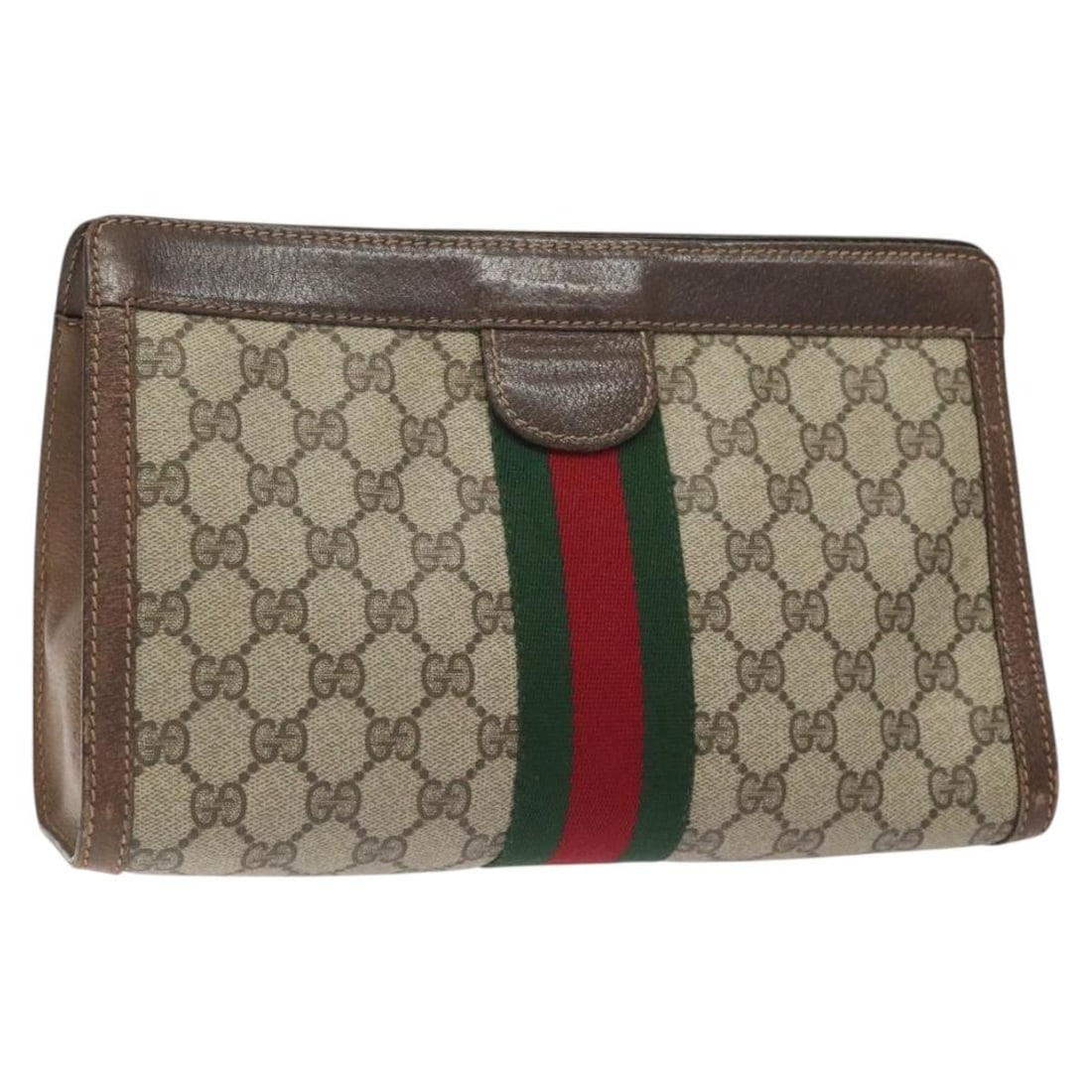 GUCCI GG Supreme Web Sherry Clutch Bag Beige Red PVC 41 014 2125 28 Auth (1 of 16)