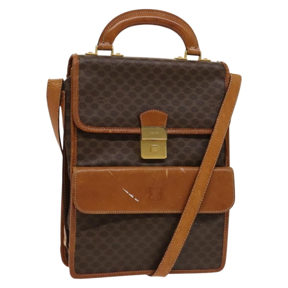 CELINE Macadam Canvas Shoulder Bag PVC Leather Brown Gold Made in Italy (1 of 18)