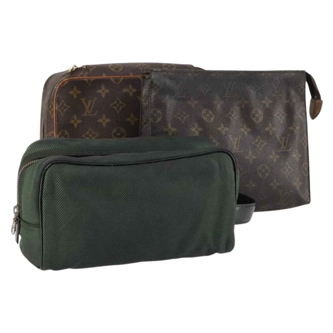 LOUIS VUITTON Monogram Taiga 3 Piece Clutch Bag Set Authentic: LOUIS VUITTON Monogram Taiga 3 Piece Clutch Bag Set Authentic This LOUIS VUITTON Monogram Taiga Pouch Clutch Bag is a stylish accessory for any occasion. Crafted from durable Monogram Canvas, this clu