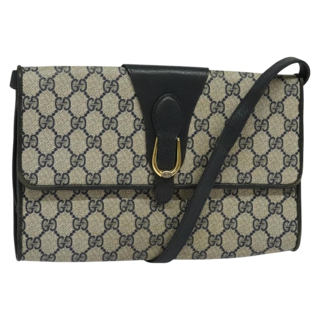 GUCCI GG Supreme Navy Gold PVC Shoulder Bag 904 02 050 Auth: GUCCI GG Supreme Navy Gold PVC Shoulder Bag 904 02 050 Auth This authentic Gucci GG Supreme Shoulder Bag combines style and functionality, crafted from durable PVC leather in a sophisticated navy and