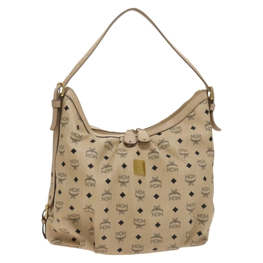MCM Vicetos Logogram Beige Gold Shoulder Bag PVC Leather Auth 129291 (1 of 18)