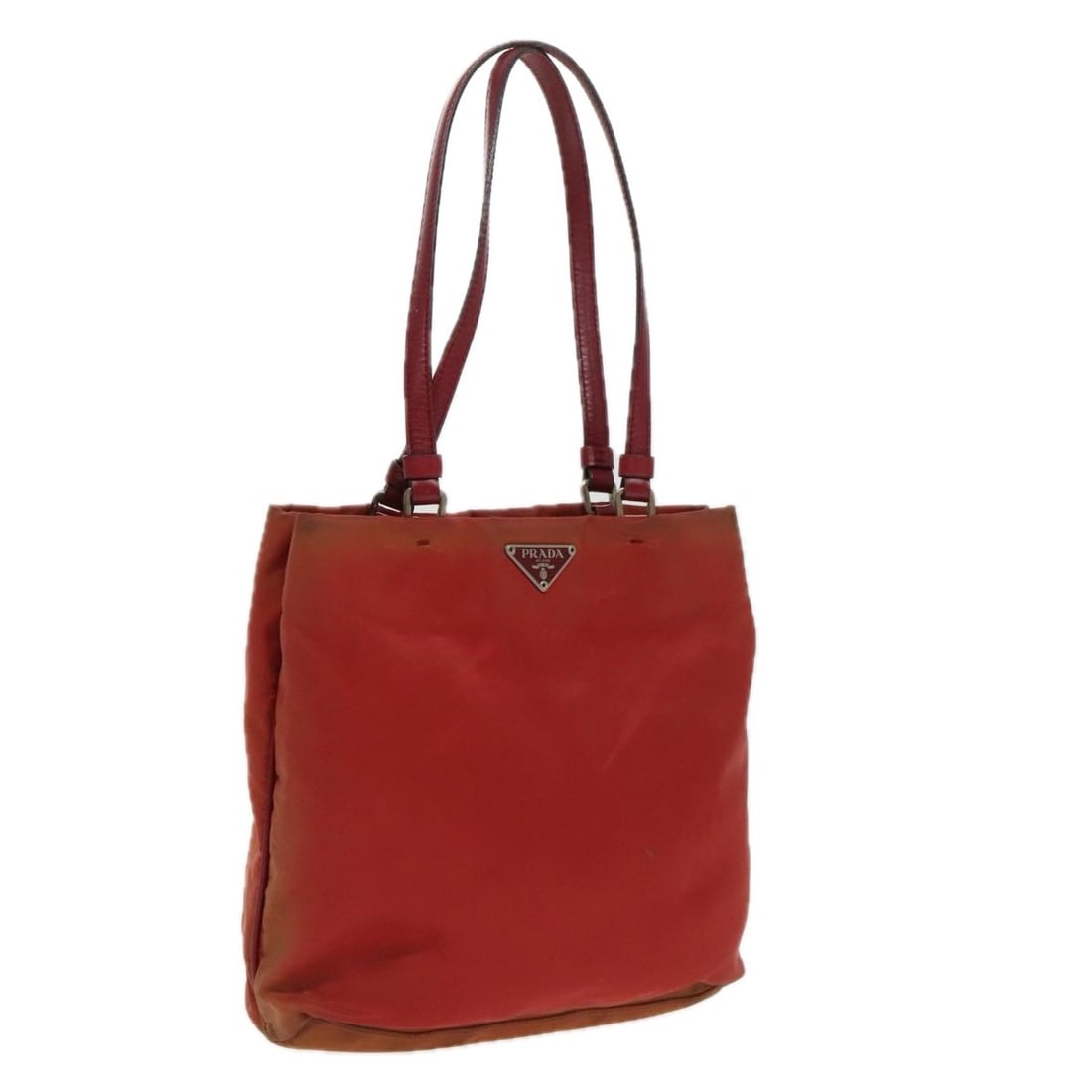 PRADA Red Silver Nylon Hand Bag Made in Italy Auth 95372 (1 of 18)