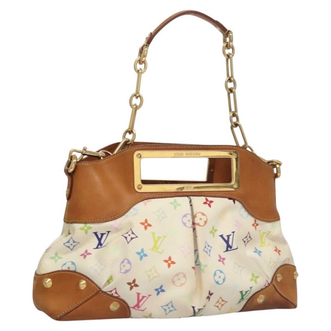 Louis Vuitton Monogram Multicolor Judy MM Hand Bag White M40255 Made in France: Louis Vuitton Monogram Multicolor Judy MM Hand Bag White M40255 Made in France This LOUIS VUITTON Monogram Multicolor Judy MM Hand Bag is a stylish accessory crafted from Monogram Multicolor Canvas in