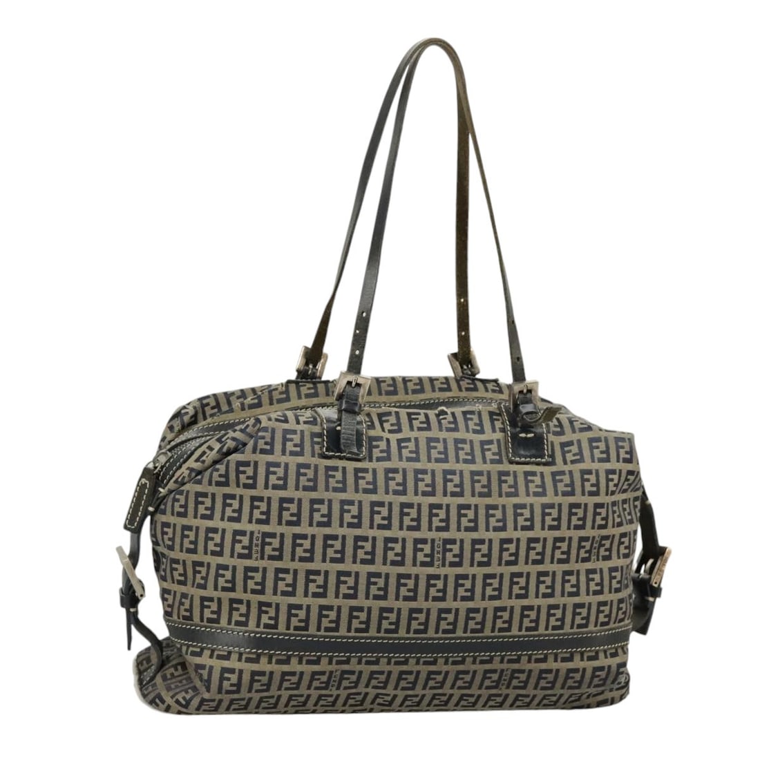 Fendi Zucchino Canvas Hand Bag Navy and Silver Made in Italy (1 of 18)