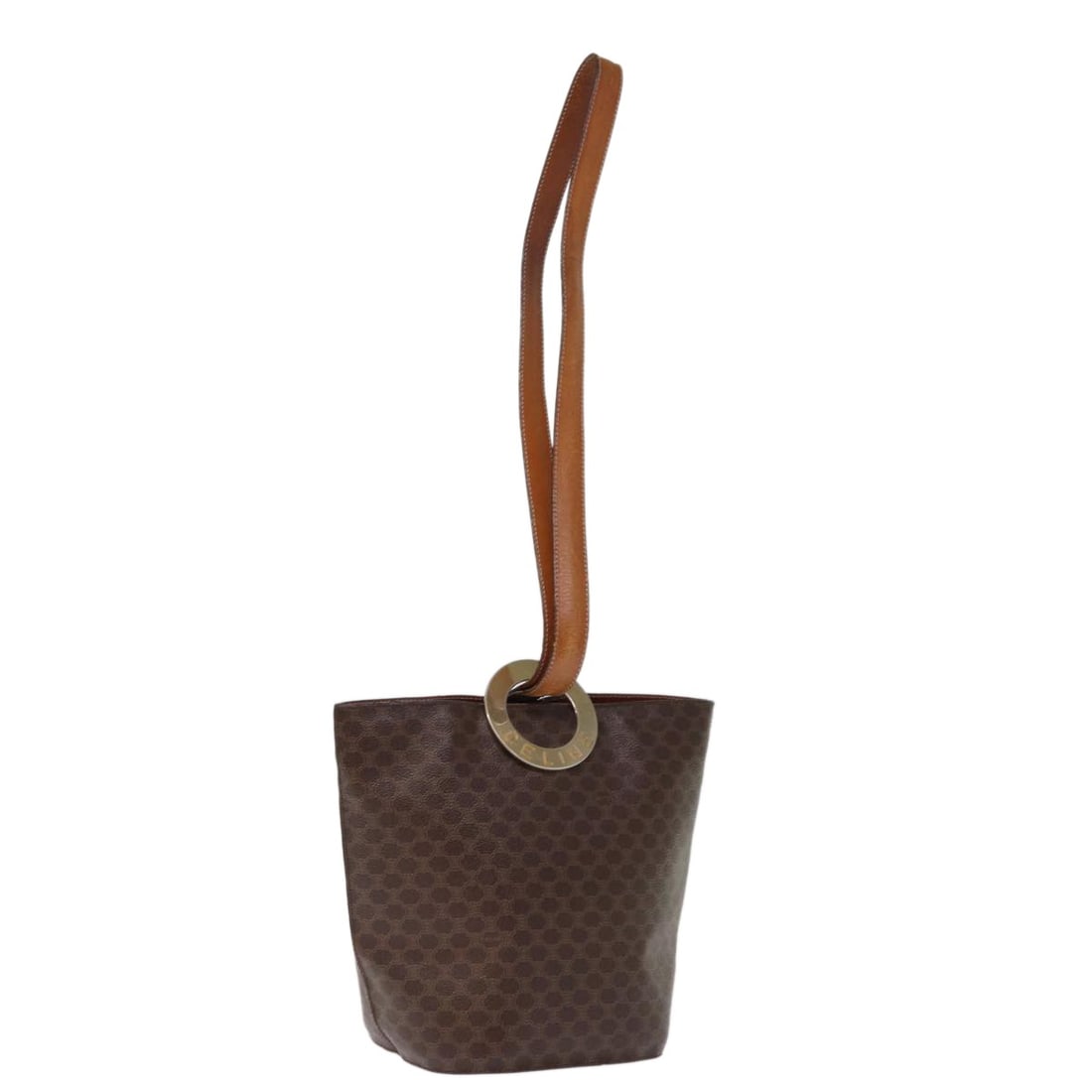 CELINE Macadam Canvas Shoulder Bag Brown PVC Leather Made in Italy: CELINE Macadam Canvas Shoulder Bag Brown PVC Leather Made in Italy This Celine Macadam Canvas Shoulder Bag is a stylish accessory crafted from durable PVC leather with a classic brown exterior. Design