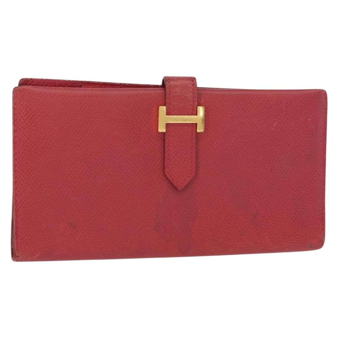 HERMES Red Leather Bean Wallet France Auth ka175 (1 of 18)