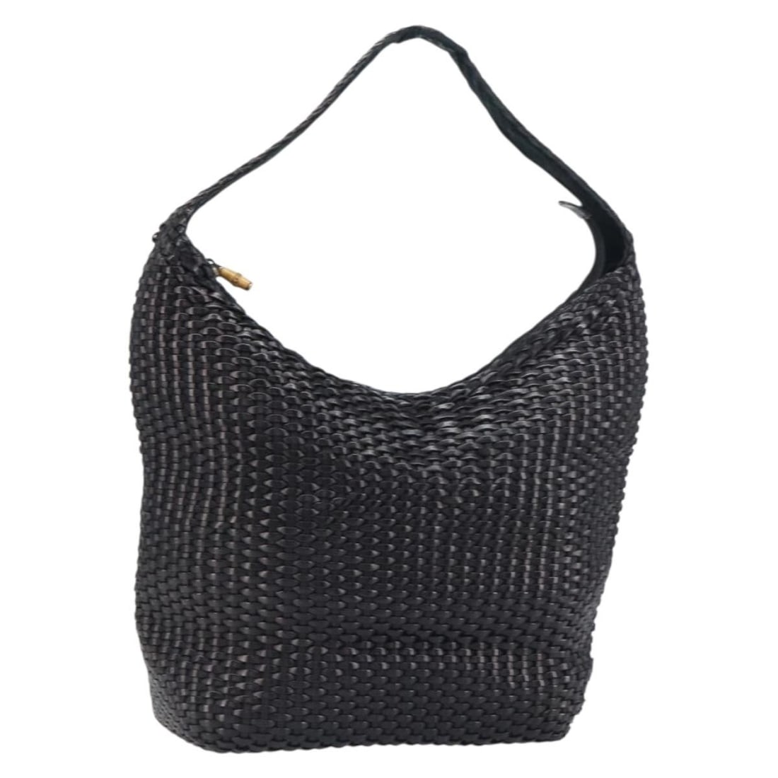 GUCCI Black Gold Leather Bamboo Shoulder Bag Auth 155687 (1 of 18)