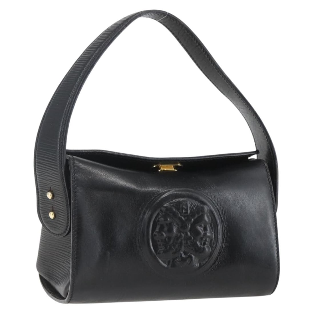 FENDI Black Gold Leather Hand Bag Italy Auth 155633 (1 of 18)