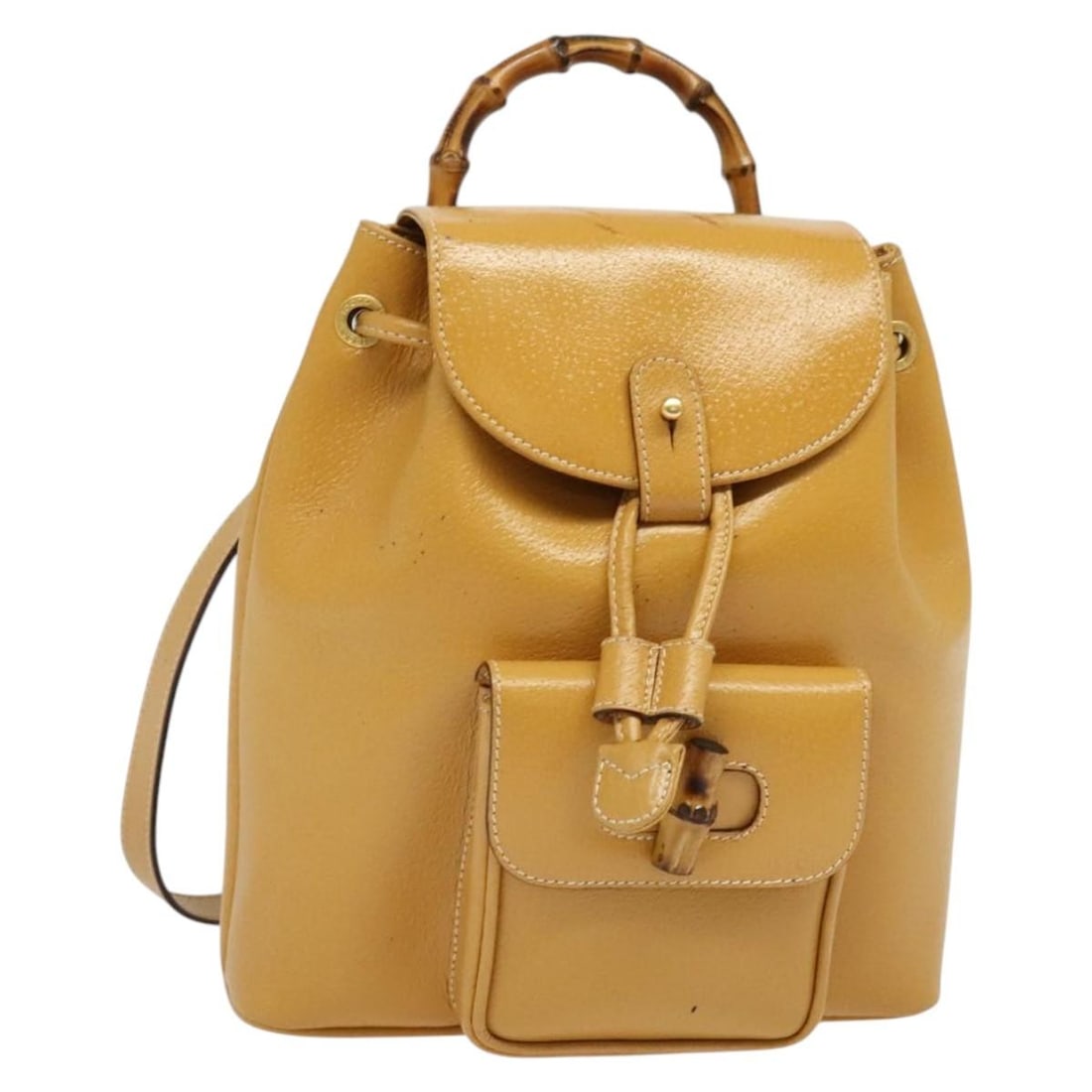 GUCCI Leather Bamboo Backpack Beige Gold 003 2034 0030 Authentic Italy (1 of 18)