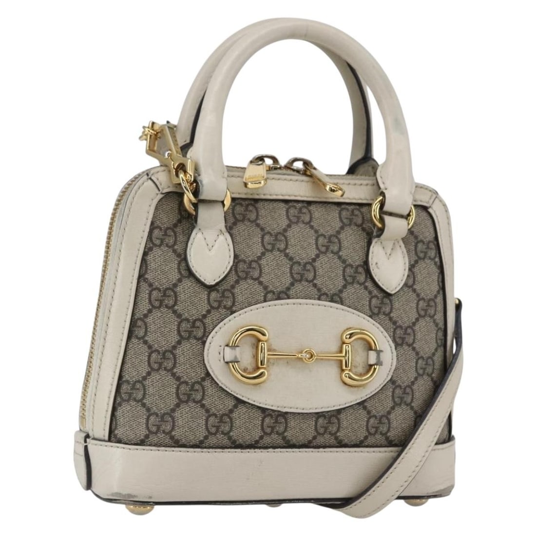GUCCI GG Supreme Horsebit Shoulder Bag Beige White Gold 640716 Authentic: GUCCI GG Supreme Horsebit Shoulder Bag Beige White Gold 640716 Authentic This GUCCI GG Supreme Horsebit Bag combines luxury and practicality, crafted from durable GG Canvas in a sophisticated beige, w