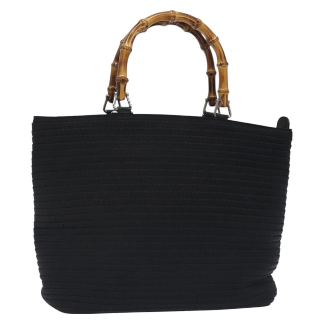GUCCI Nylon Bamboo Hand Bag Black Silver 000 2058 0540 5 Auth Italy: GUCCI Nylon Bamboo Hand Bag Black Silver 000 2058 0540 5 Auth Italy This authentic Gucci Bamboo Hand Bag combines style and functionality, crafted from durable nylon in a sleek black and silver color