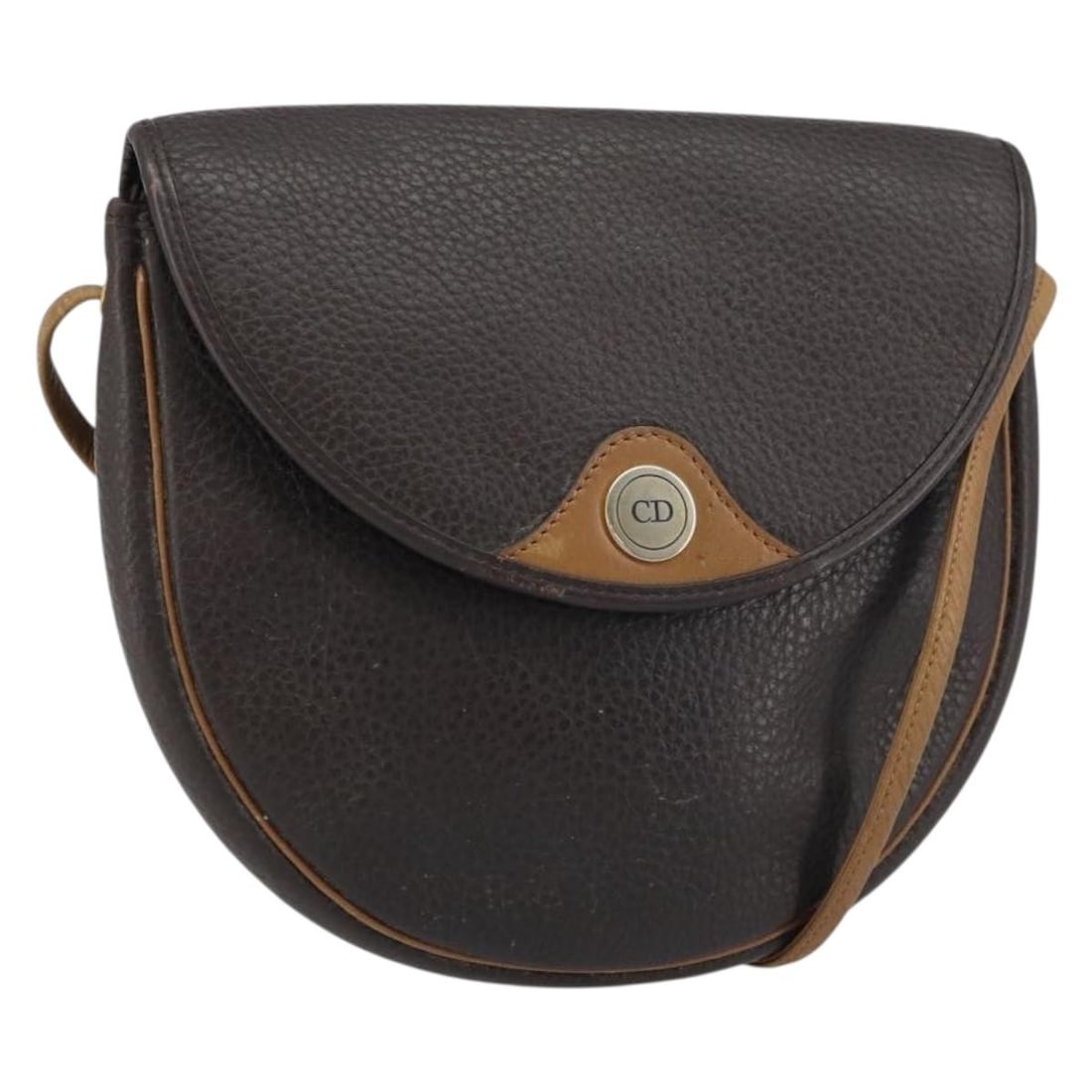 Brown Leather Christian Dior Shoulder Purse with Gold Accents France (1 of 18)