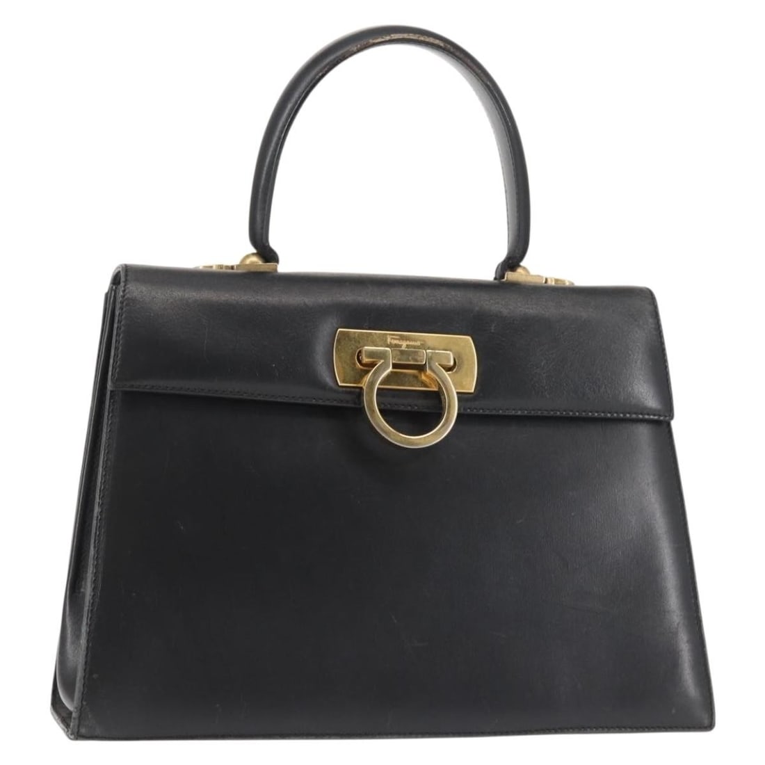 Salvatore Ferragamo Gancini Black Gold Leather Hand Bag Auth EA21-2181 (1 of 18)