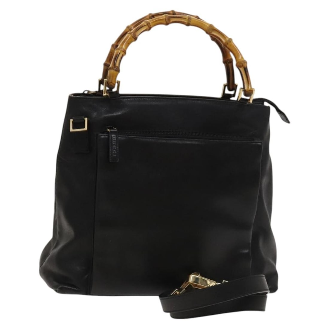 GUCCI Bamboo Hand Bag Leather Black Gold 002 3754 0508 Auth: GUCCI Bamboo Hand Bag Leather Black Gold 002 3754 0508 Auth This elegant GUCCI Bamboo Hand Bag combines style and functionality, crafted from high-quality leather in a striking black and gold color sc