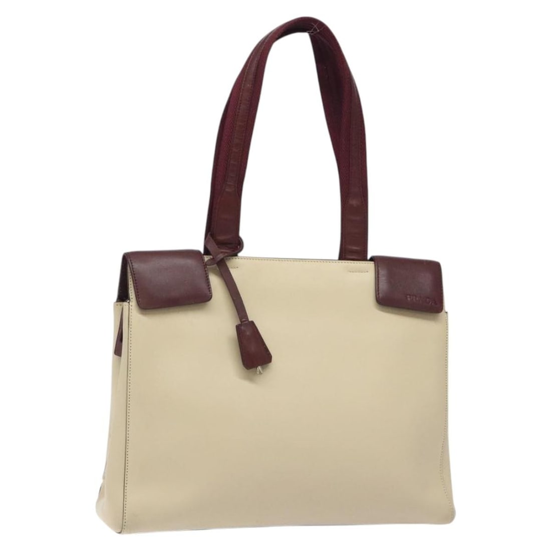 PRADA Beige Silver Leather Shoulder Bag with Padlock Italy (1 of 18)