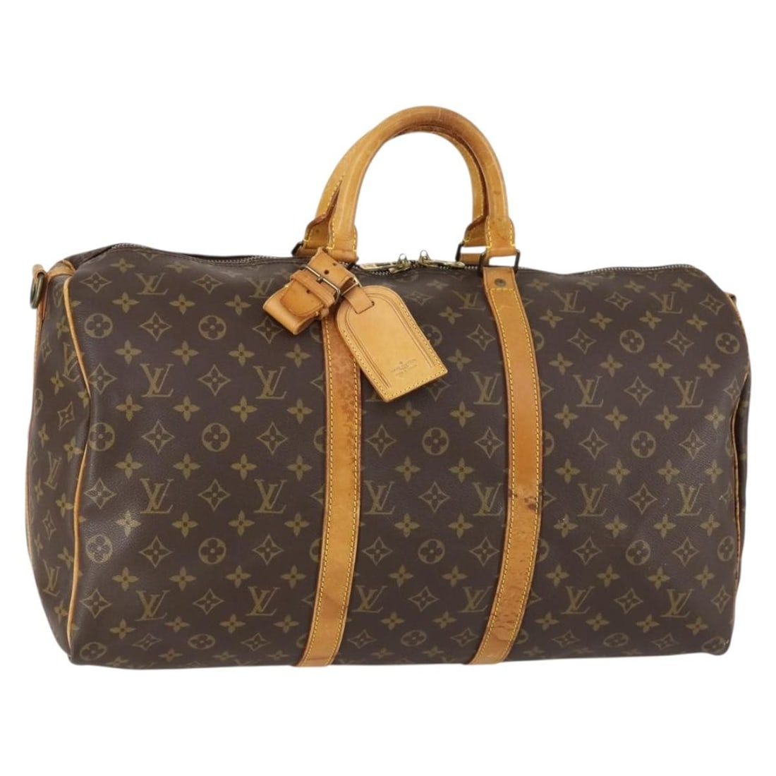Keepall Bandouliere 50 Travel Bag by Louis Vuitton in Brown: Keepall Bandouliere 50 Travel Bag by Louis Vuitton in Brown This pre-owned Louis Vuitton Keepall Bandouliere 50 Boston travel bag is crafted in brown leather and is designed for female users. It is in