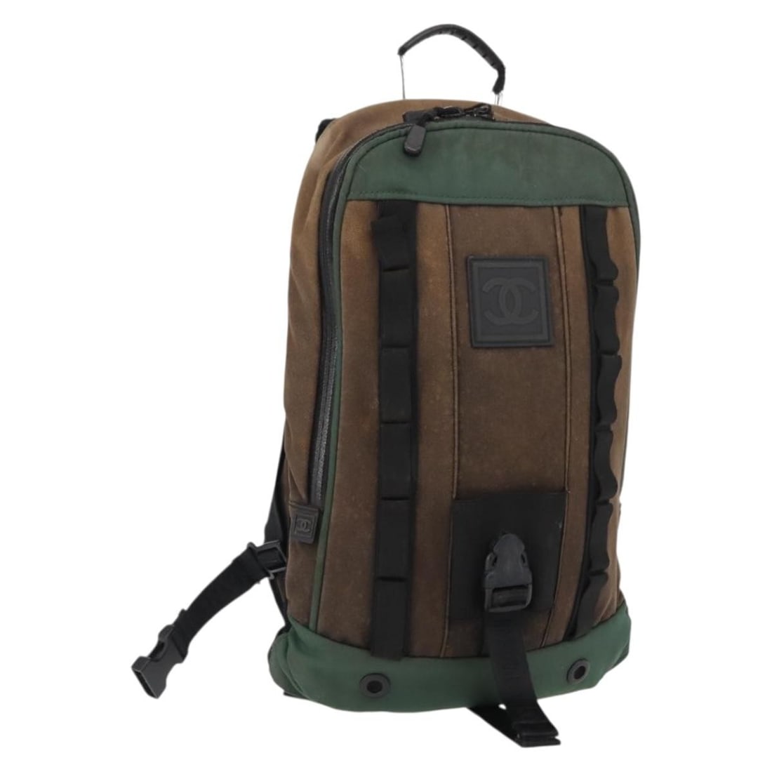 CHANEL Brown Canvas Sports Line Backpack Italy Auth 148005: CHANEL Brown Canvas Sports Line Backpack Italy Auth 148005 This CHANEL Sports Line Backpack combines luxury with functionality, crafted from durable brown canvas. Measuring approximately 16.1 inches i