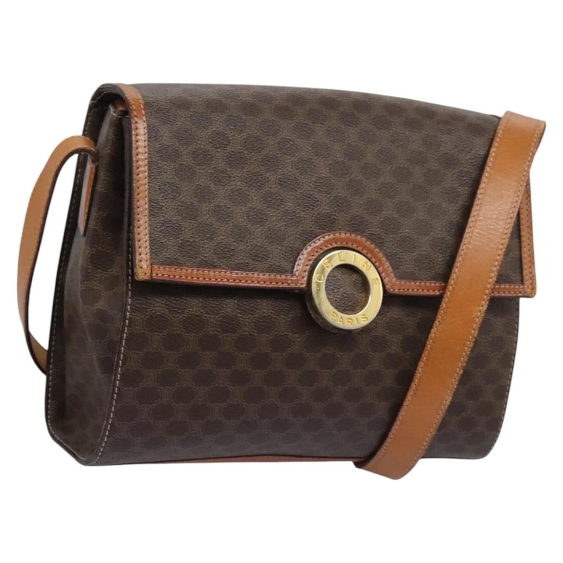 CELINE Macadam Canvas Brown Gold Shoulder Bag PVC Leather Italy (1 of 18)