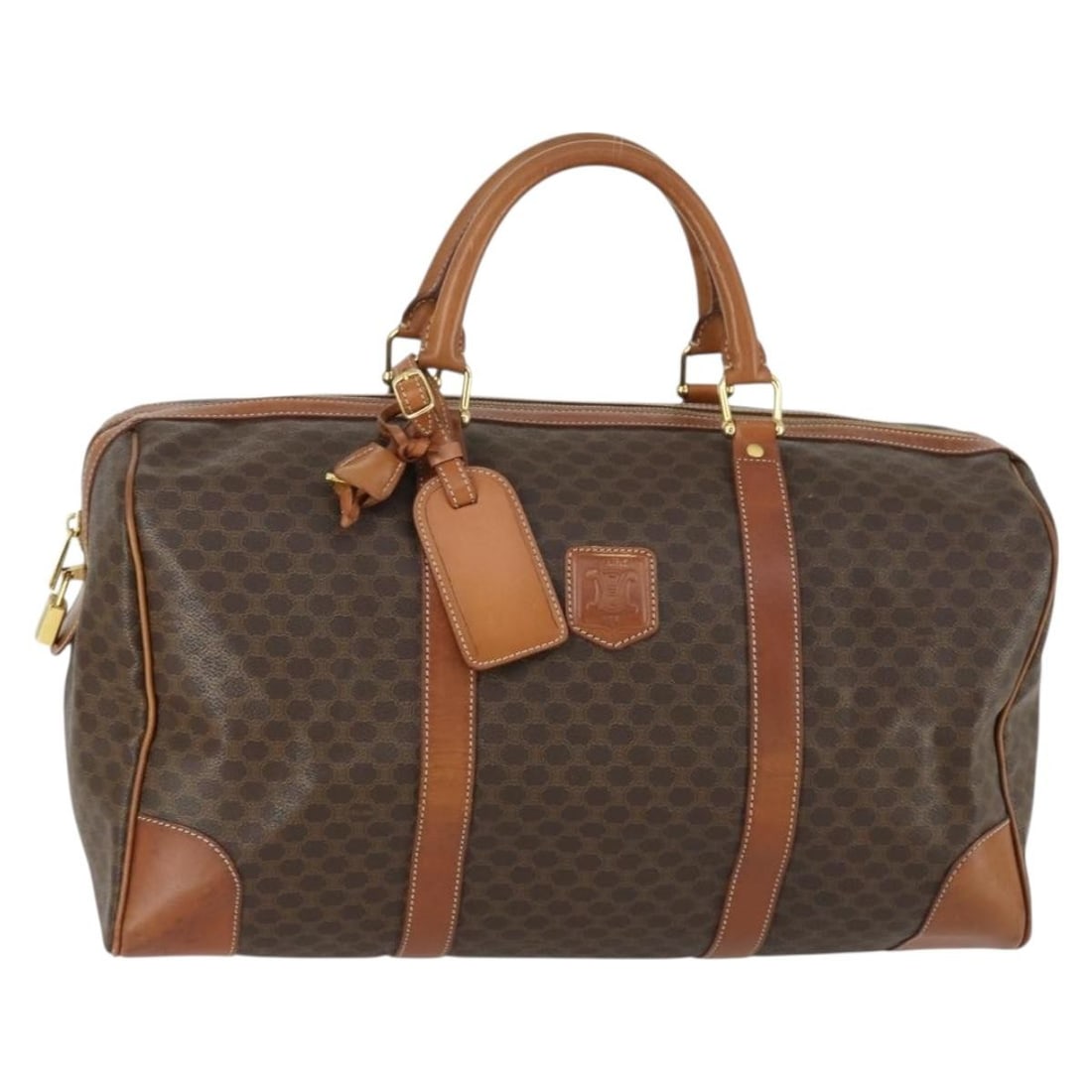 CELINE Macadam Canvas and PVC Leather Boston Bag Brown Gold with Accessories (1 of 18)