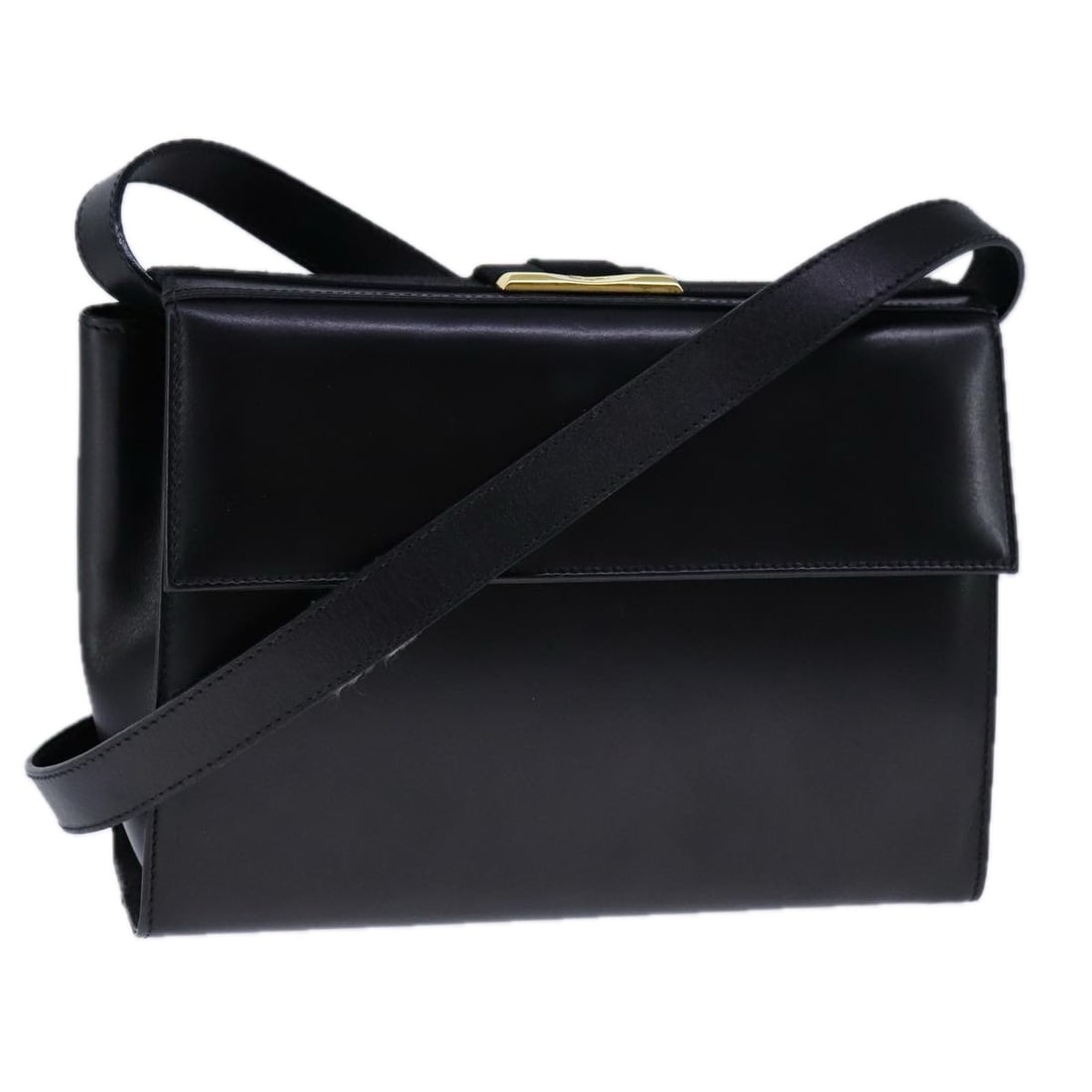 Salvatore Ferragamo Gancini Shoulder Bag Black Gold Leather Auth Italy (1 of 18)