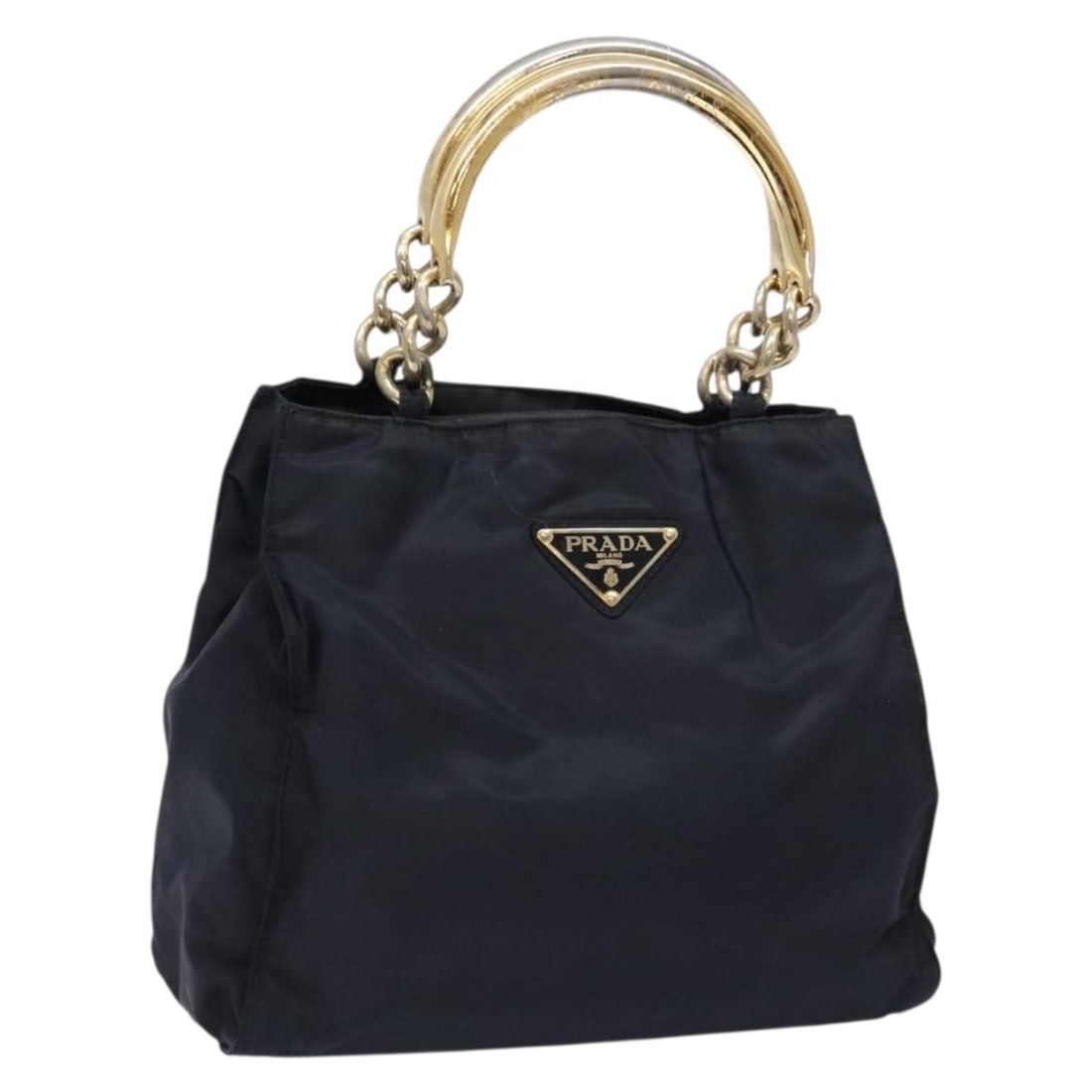 PRADA Navy Gold Nylon Hand Bag Made in Italy Authentic (1 of 18)