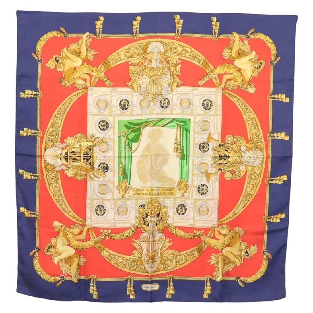 HERMES Carre 90 Silk Scarf HOMMAGE A CHARLES GARNIER Navy (1 of 14)