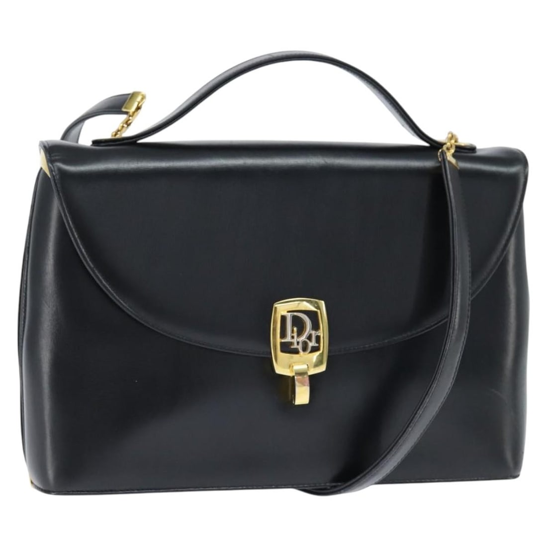 Christian Dior Black Gold 2-Way Hand Bag Calf Skin Authentic: Christian Dior Black Gold 2-Way Hand Bag Calf Skin Authentic This sophisticated Christian Dior Hand Bag is crafted from premium calfskin, featuring an elegant black and gold color combination. The bag
