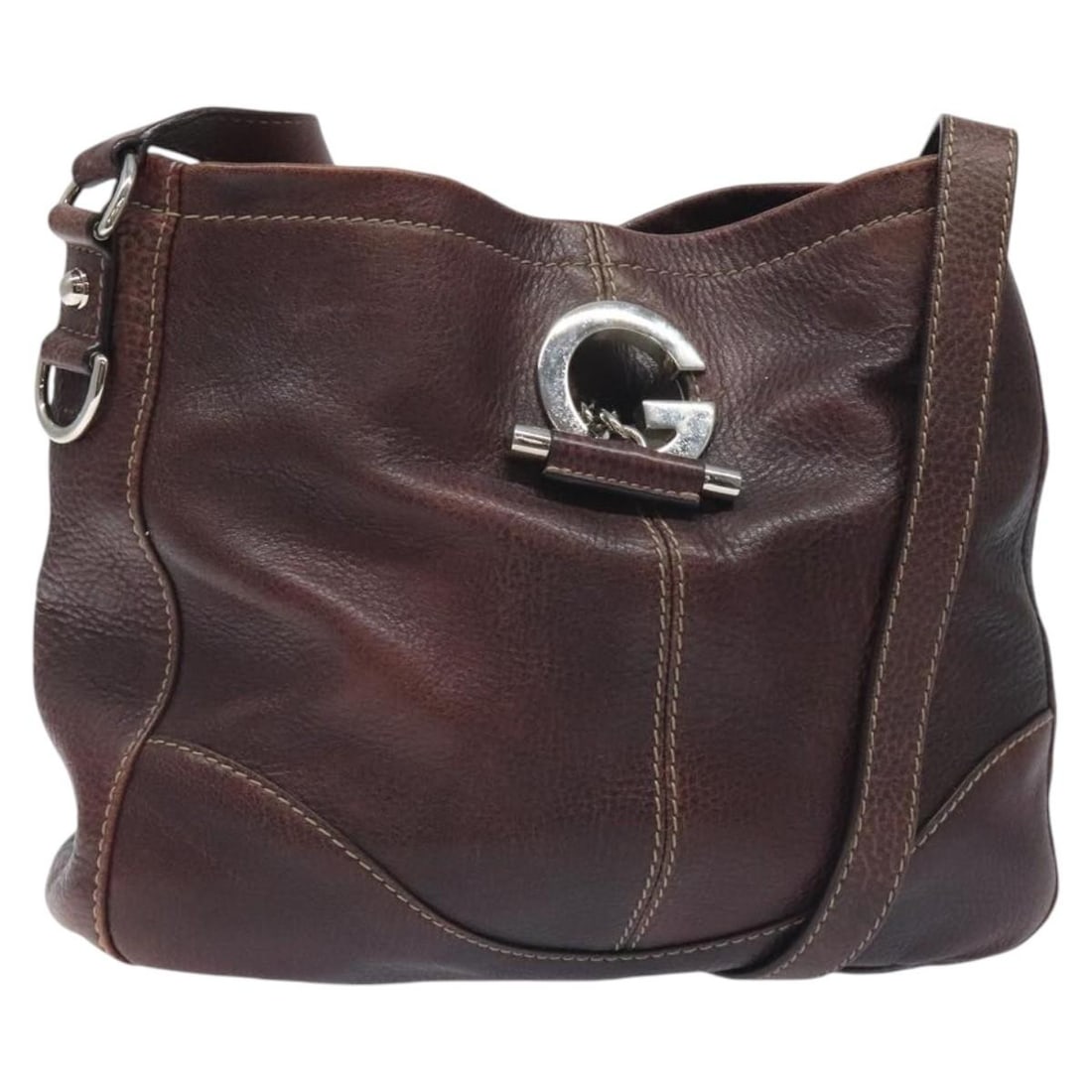 GUCCI 247400 Brown Leather Shoulder Bag with Silver Accents (1 of 18)