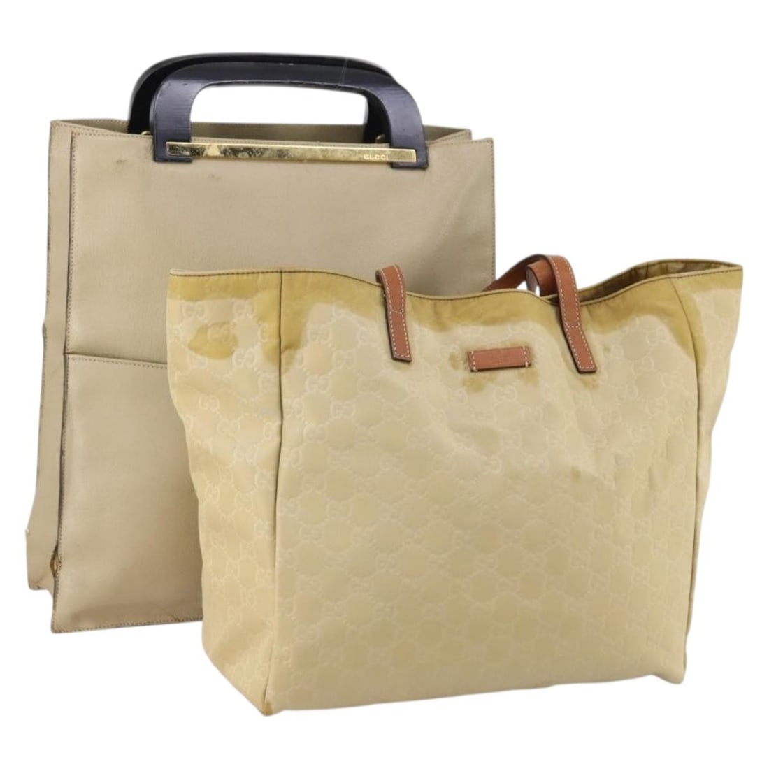 GUCCI GG Canvas Tote Bag Set Beige Nylon Leather Authentic (1 of 16)