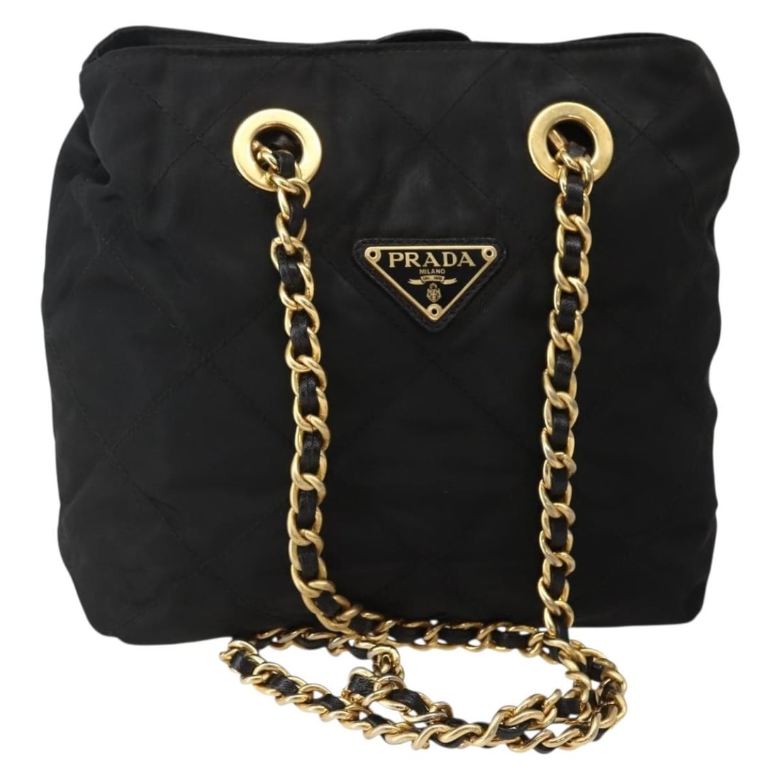 PRADA Black Gold Nylon Chain Shoulder Bag Made in Italy (1 of 18)