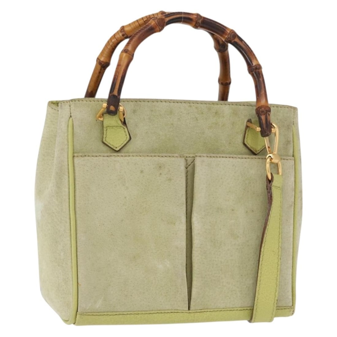 Green Suede Gucci Bamboo Handbag with Shoulder Strap and Gold Accents 000 123 0316 (1 of 18)